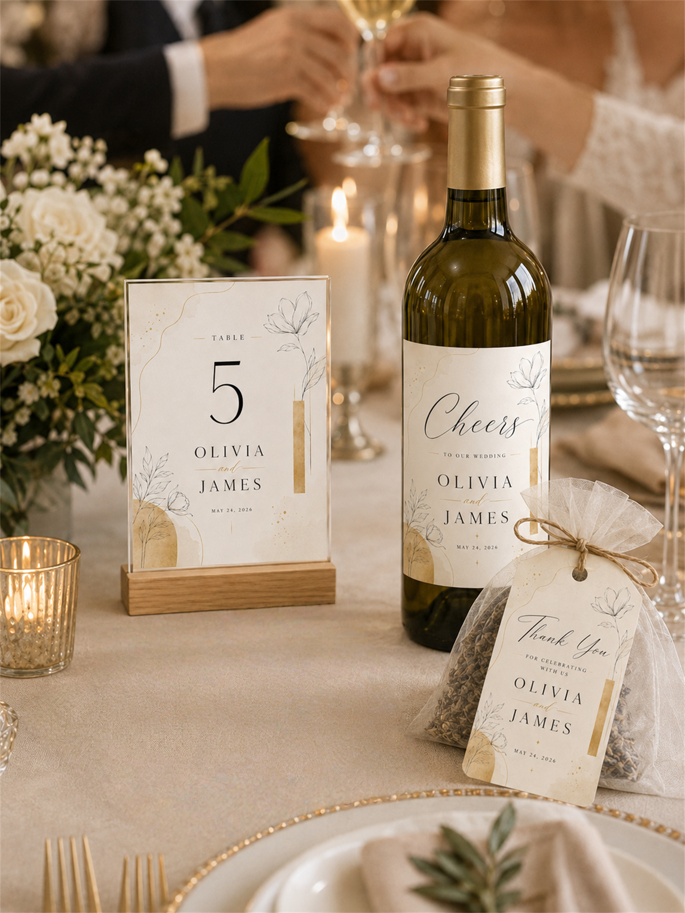Gray-blue and romantic wedding decorations - garden arch design - custom names and dates